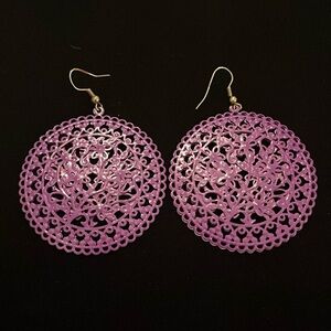 Purple Lace-like Round Dangly  Earrings